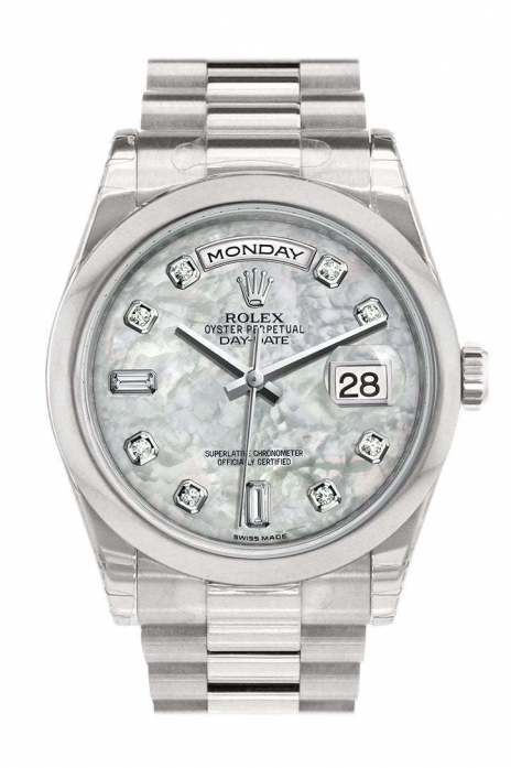 Day Date 36 White mother of pearl set with diamonds Dial President Men's Watch 118206