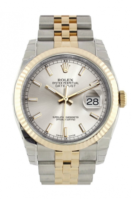 Datejust 36 Silver Dial Fluted 18K Gold Two Tone Jubilee Watch 116233
