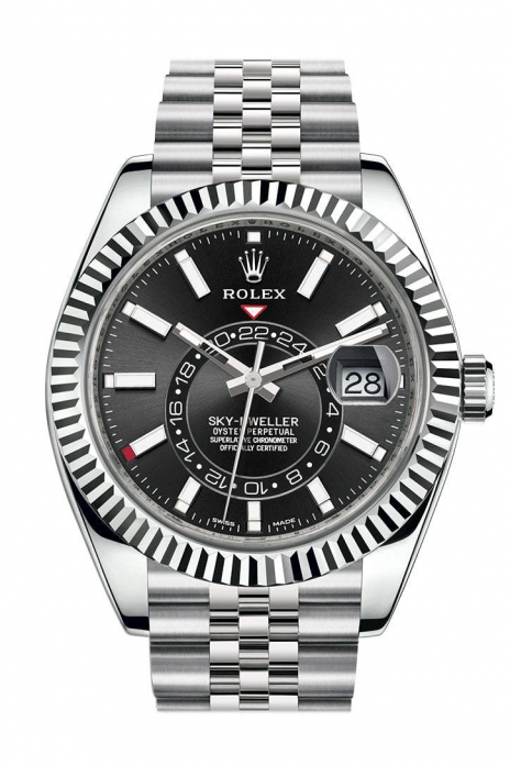Sky Dweller Black Dial 18K White Gold Bezel Steel Jubilee Men's Watch 326934