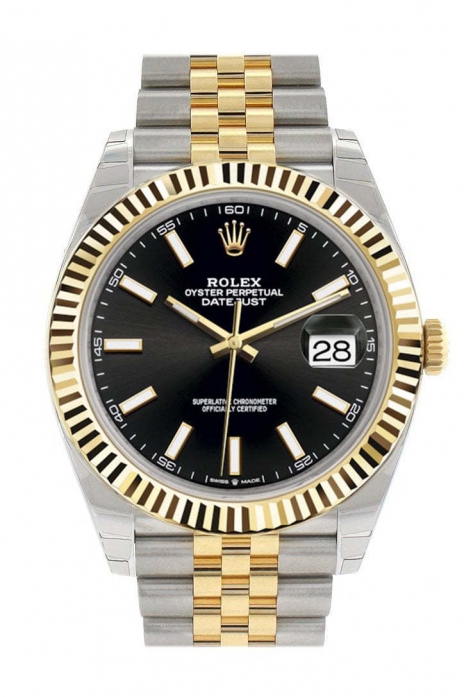Datejust 41 Black Dial Fluted Bezel 18k Yellow Gold Jubilee Mens Watch 126333